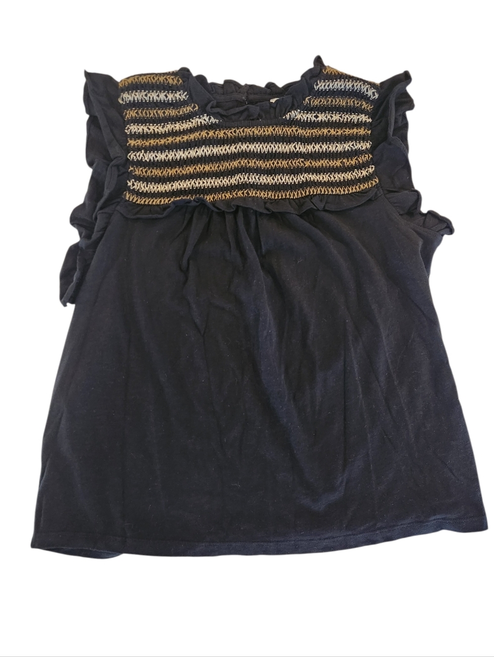 J. Crew Factory Black Ruffle Tank | Smocked Yoke Women's Size Medium